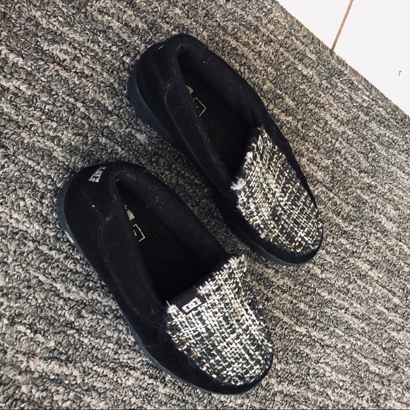 DC Black grey white houndstooth slip on slipper moccasin shoes 6 - Picture 4 of 7